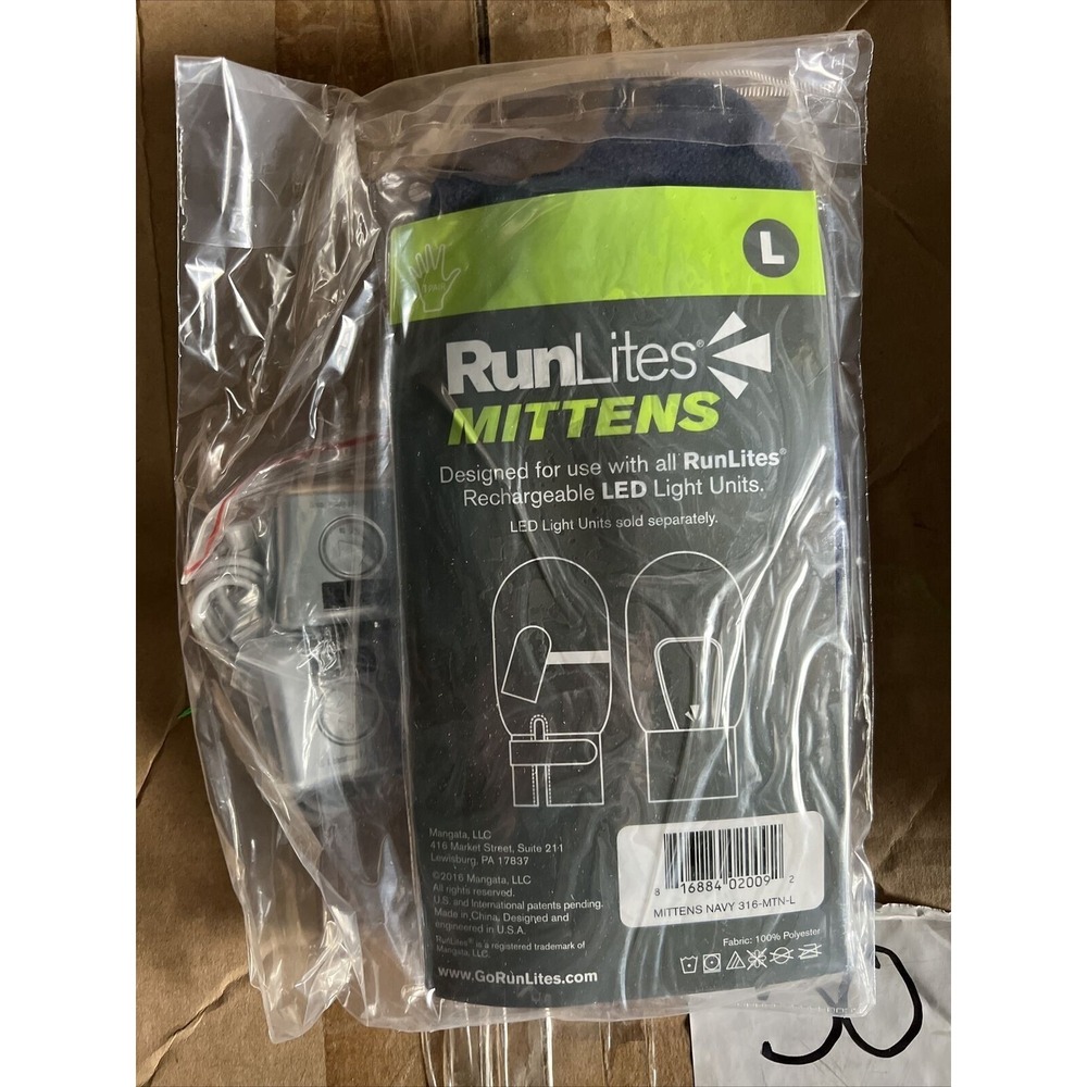 runLites Mittens Navy Blue Running Fleece Gloves size Large with battery